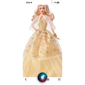 Mattel 2023 Holiday Barbie‎ 35th Anniversary Doll Gold Star Gown HJX08 Blonde